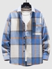 Chemise Motif de Carreaux à Manches Longues S Bleu