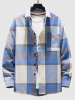 Chemise Motif de Carreaux à Manches Longues S Bleu