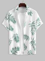 Chemise Motif de Feuille à Manches Courtes M Blanc