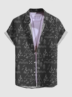 Chemise Motif de Figure Géométrique à Manches Courtes M Noir