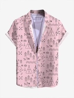 Chemise Motif de Figure Géométrique à Manches Courtes M Rose clair