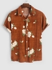 Chemise Motif de Fleur à Manches Courtes 2xl Rouge foncé
