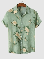 Chemise Motif de Fleur à Manches Courtes 2xl Vert
