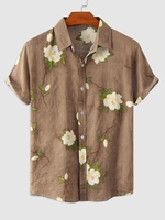 Chemise Motif de Fleur à Manches Courtes M Kaki léger