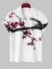 Chemise Motif de Fleur de Prunier à Manches Courtes M Blanc