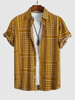 Chemise Motif de Fleur et de Pois à Manches Courtes L Orange d