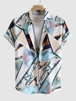 Chemise Motif de Géométrique à Manches Courtes S Café lumière