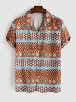 Chemise Motif de Losange avec Bouton en Avant à Imprimé Aztèque Ethnique L Chocolat