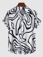 Chemise Motif de Peinture à Manches Courtes S Blanc