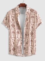 Chemise Motif de Plante et de Fleur à Manches Courtes 2xl Bronze