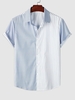 Chemise Motif de Rayure Demi et Demi à Manches Courtes M Bleu clair