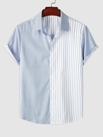 Chemise Motif de Rayure Demi et Demi à Manches Courtes M Bleu clair