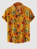 Chemise Motif de Tournesol à Manches Courtes M Jaune