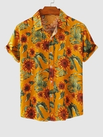 Chemise Motif de Tournesol à Manches Courtes M Jaune