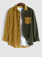 Chemise Motif en Blocs de Couleurs à Manches Longues en Velours Côtelé M Vert profond