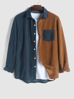 Chemise Motif en Blocs de Couleurs à Manches Longues en Velours Côtelé Xl Bleu profond