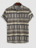Chemise Motif Géométrique en Blocs de Couleurs à Manches Courtes L Café lumière