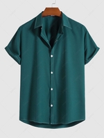 Chemise Moulante Cousue Boutonnée à Manches Courtes Xl Bleu verdâtre