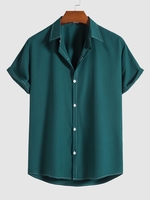 Chemise Moulante Cousue Boutonnée à Manches Courtes Xxl Bleu verdâtre