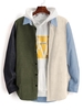 Chemise Panneau en Blocs de Couleurs à Manches Longues en Velours Côtelé Xl Bleu gris