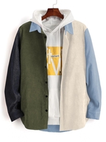 Chemise Panneau en Blocs de Couleurs à Manches Longues en Velours Côtelé Xl Bleu gris