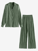 Chemise Plissée Boutonnée avec Pantalon L Vert profond