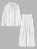 Chemise Plissée Boutonnée avec Pantalon S Blanc