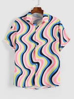 Chemise Plissée Rayée Colorée à Manches Courtes 2xl Multi a