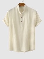 Chemise Pull-over Motif de Rayure à Demi-Bouton S Café lumière