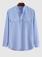Chemise Pull-over Rayée Design avec Poche à Rabat Xl Bleu ciel