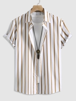 Chemise Rayée à Manches Courtes Boutonnée L Jaune clair
