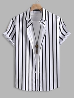 Chemise Rayée à Manches Courtes Boutonnée L Noir
