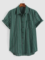 Chemise Rayée avec Poche à Manches Courtes S Vert profond
