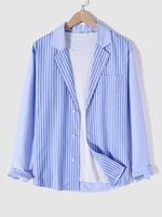 Chemise Rayée avec Poche en Avant à Col Revers Xl Bleu bleuet