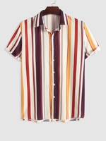 Chemise Rayée en Blocs de Couleurs à Manches Courtes L Café lumière