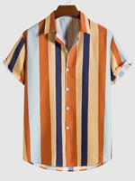 Chemise Rayée en Blocs de Couleurs à Manches Courtes M Multi a