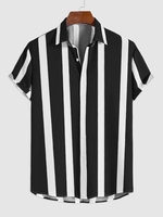 Chemise Rayée en Blocs de Couleurs à Manches Courtes M Noir