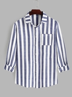 Chemise Rayée en Deux Couleurs avec Poche L Bleu profond