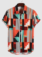 Chemise Rayée Géométrique Imprimée Boutonnée S Multi a