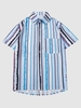 Chemise Rayée Imprimée à Manches Courtes avec Poche Xl Bleu ciel