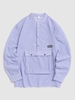 Chemise Rayée Imprimée Demi-Bouton avec Poche en Avant M Bleu clair