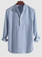 Chemise Rayée Imprimée Demi-Boutonnée à Manches Longues 4xl Bleu ciel