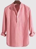 Chemise Rayée Imprimée Demi-Boutonnée à Manches Longues 4xl Rose