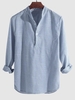 Chemise Rayée Imprimée Demi-Boutonnée à Manches Longues Xl Bleu ciel