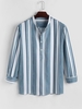 Chemise Rayée Irrégulière à Demi-Bouton L Bleu