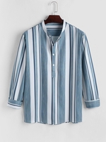 Chemise Rayée Irrégulière à Demi-Bouton Xl Bleu