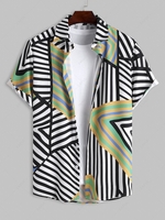 Chemise Rayure en Blocs de Couleurs à Manches Courtes à Ourlet Asymétrique M Multi a
