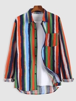 Chemise Rayure Verticale Colorée à Manches Longues M