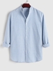 Chemise Rayures Verticales en Coton Manches Longues à Col Debout S Bleu