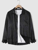 Chemise Rose en Satin en Jacquard à Manches Longues L Noir